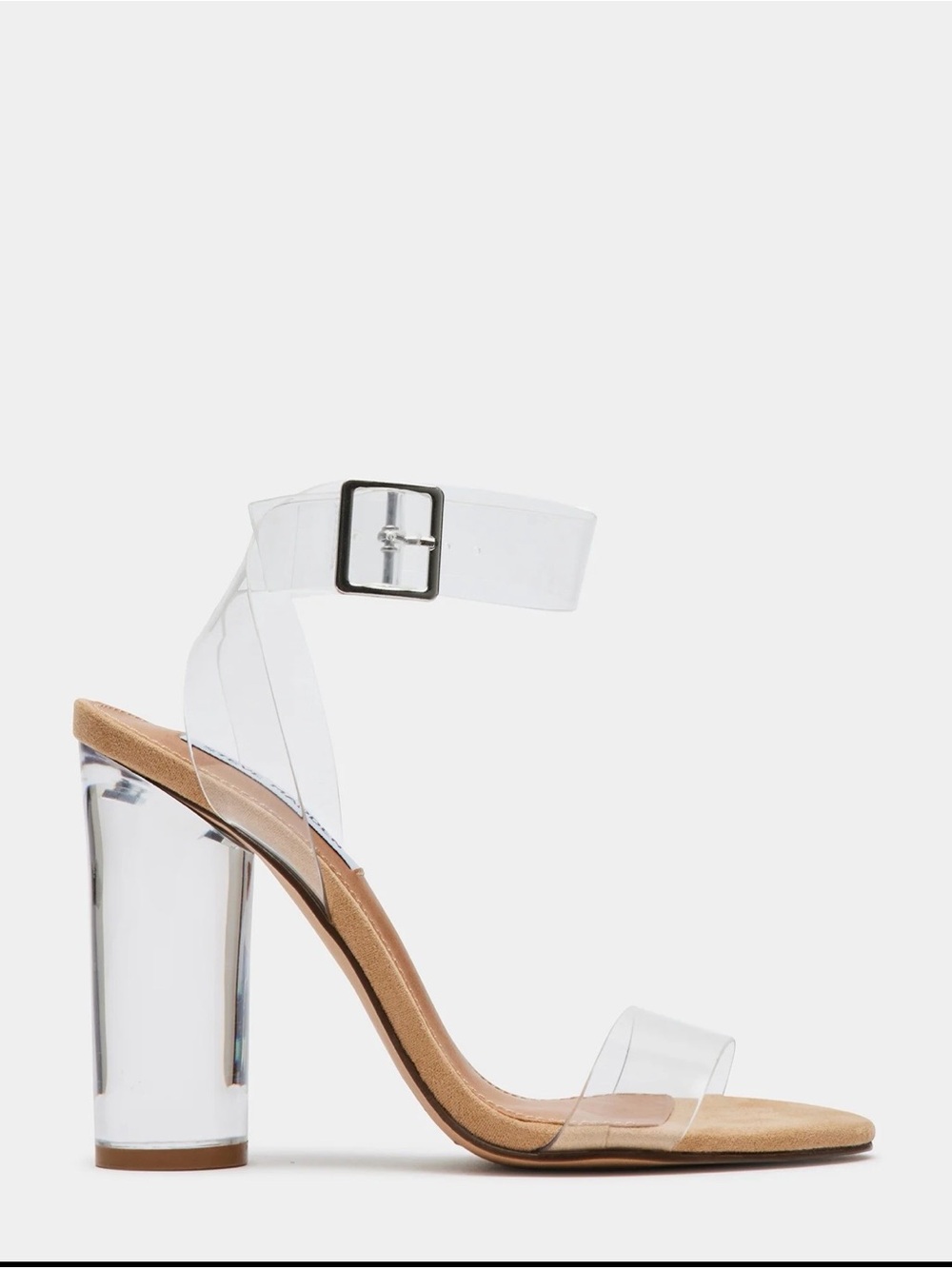 Steve Madden Ankle-Strap Block Heel Sandal - Nude Footbed